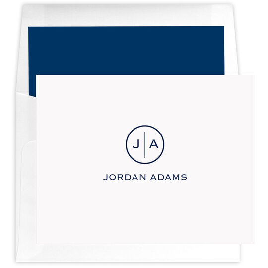 Circle Initials Folded Note Cards - Raised Ink